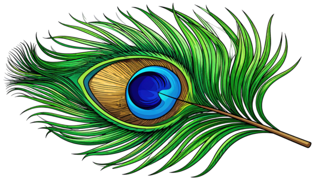 Vibrant peacock feather illustration on black background