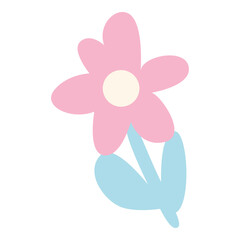 Soft pink flower with blue leaves, perfect for feminine, spring, or delicate floral design accents and overlays.
