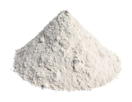 Bentonite clay powder heap isolated on a clean white background.
