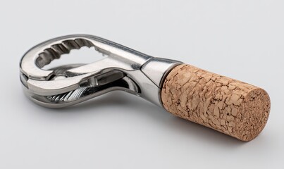 Metal wine cork puller with cork