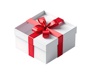 Fototapeta premium A white gift box with a red ribbon and bow