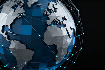 Digital globe with interconnected network nodes representing global connectivity