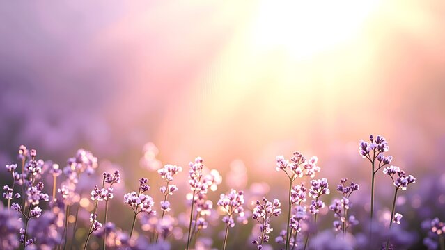 A soft focus image of delicate flowers bathed in warm sunlight, creating a serene and dreamy atmosphere.