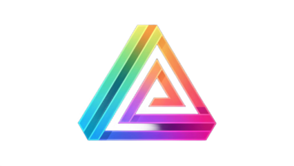 A colorful layered triangle design with vibrant gradient against a black background in a modern style