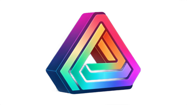 A colorful triangular shape with multiple layers on a black background in a digital rendering