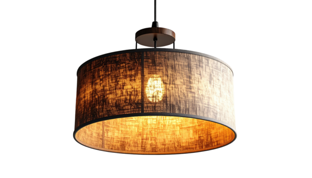 Round pendant light with textured fabric shade