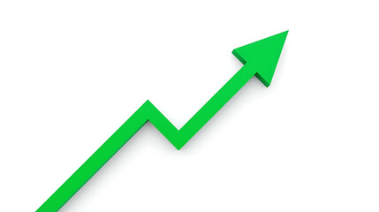 A green zigzag arrow, symbolizing growth or progress, is positioned on a plain white background.