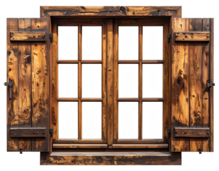 Antique wooden window with open shutters