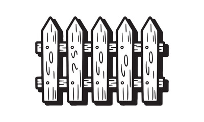 Cartoon Style Picket Fence Illustration Classic Symbol of Suburban and Rural Life Simple Black and White Outline Drawing