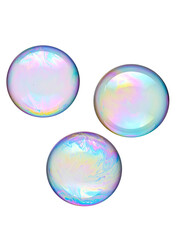 Three iridescent, circular orbs, subtly swirling, pastel colors