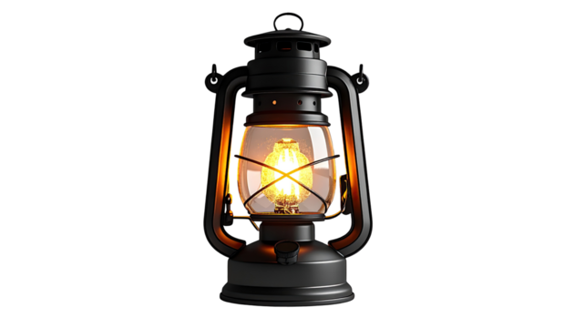 Dark antique lantern glowing