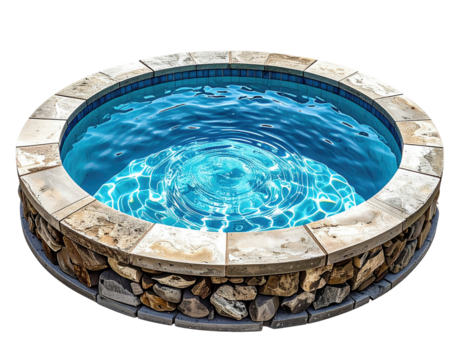Round hot tub with stone surround