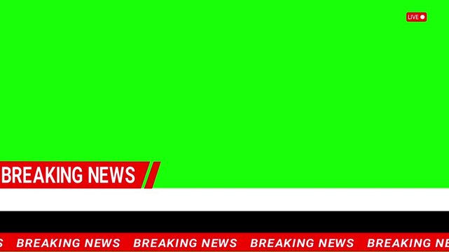 Breaking news lower third on a green screen for overlay in video production, broadcasting, or presentation background need. 