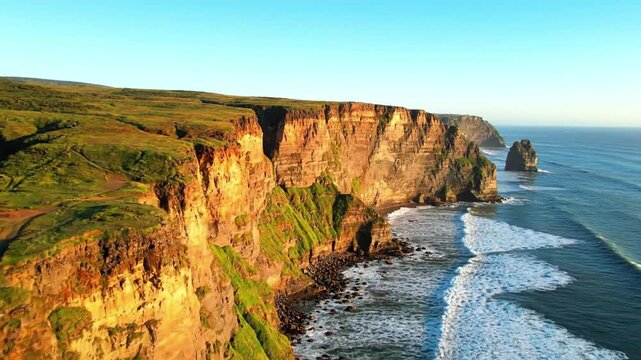 Time-lapse sequence depicting the subtle shift of light and shadows across a dramatic cliff landscape from sunrise to midday, highlighting the changing atmospheric conditions. no data