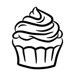 Cupcake muffin with cream swirl outline illustration