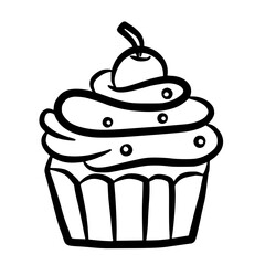 Cupcake dessert with cherry topping line illustration