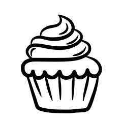 Cupcake with frosting swirl outline doodle illustration