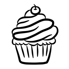 Cupcake dessert with cream topping line illustration