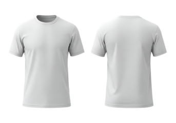 Front and back view of a plain white t shirt isolated on transparent background
