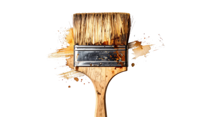 Old paintbrush with paint splatters