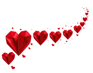 Red hearts in a curved, scattered pattern on a black background