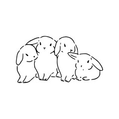 minimalist bunny group sketch