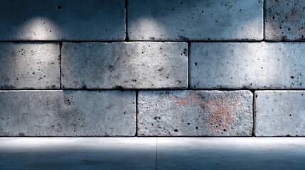 Textured Concrete Block Wall with Sunlight and Shadow Play in Industrial Gray Tone For Background