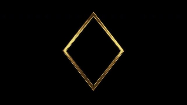 Diamond suit with slightly reflected outlines on a gold foil-like surface, serif, loop, alpha channel

