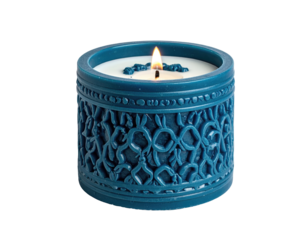 Deep teal candle with intricate design