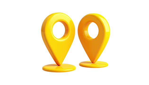 Two 3D golden map markers