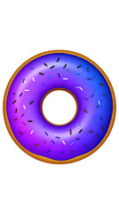 Vibrant purple donut with colorful sprinkles