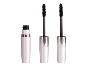 Mascara tube and wand isolated on white - different angle