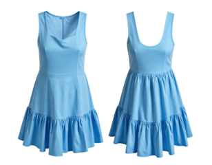 Light blue sleeveless dress with ruffles, front and back views