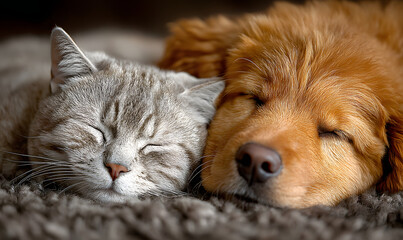 Cat and dog sleeping