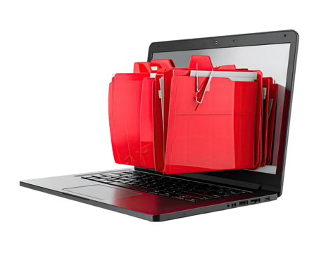 Laptop displaying multiple red folders