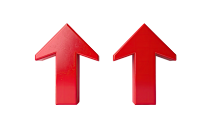 Two vibrant red upward-pointing arrows against a black background.  The arrows have a 3D, slightly textured appearance, with a suggestion of a subtle, slightly distressed or aged surface