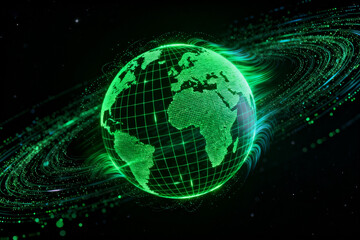 Digital Earth with Green Energy Orbits and Global Network Visualization