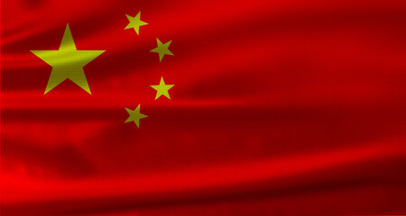 China flag with fabric texture waving. Close up of flag of China with cloth texture