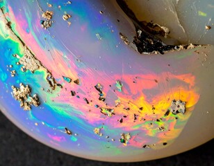 A vibrant macro detail of a precious opal gemstone, showcasing its ethereal play-of-color with shimmering rainbow hues and natural texture