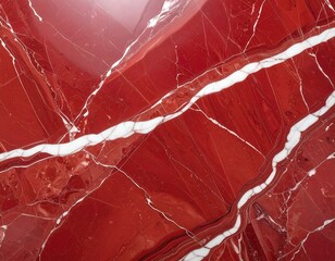 Close-up of a red marble surface with striking white veins, showcasing natural patterns and luxurious texture