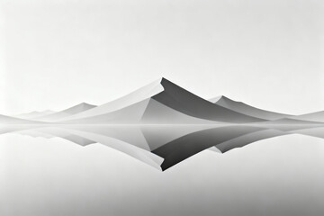 Abstract grayscale landscape with mountain peaks reflected in water
