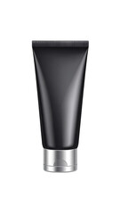 Matte black cosmetic tube with silver cap