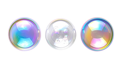 Three iridescent spheres, a digital illustration, display a spectrum of pastel hues.  