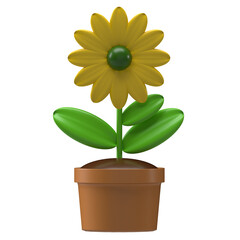 Yellow Sunflower Pot 3D Icon