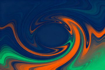 Abstract swirling pattern with vibrant orange, green, and blue colors