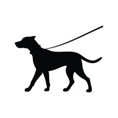 Silhouette of a dog on a leash walking on a white background, dog walking off leash silhouette vector illustration