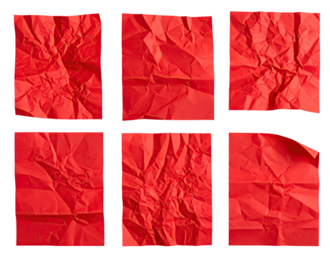 Close-up view of crumpled red paper sheets