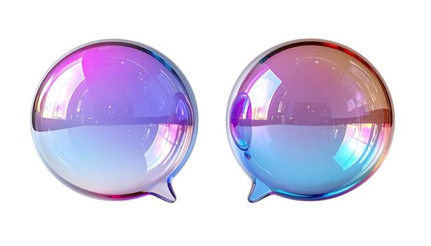 Two iridescent speech bubbles