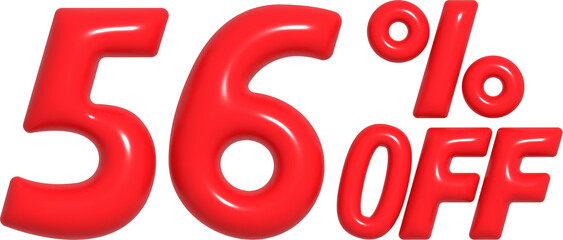 3D Red 56 Percent Off Discount Text for Sale Promotion