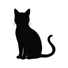 Elegant Black Cat Silhouette Sitting with Grace and Feline Charm in Vector Style, cat silhouette vector illustration